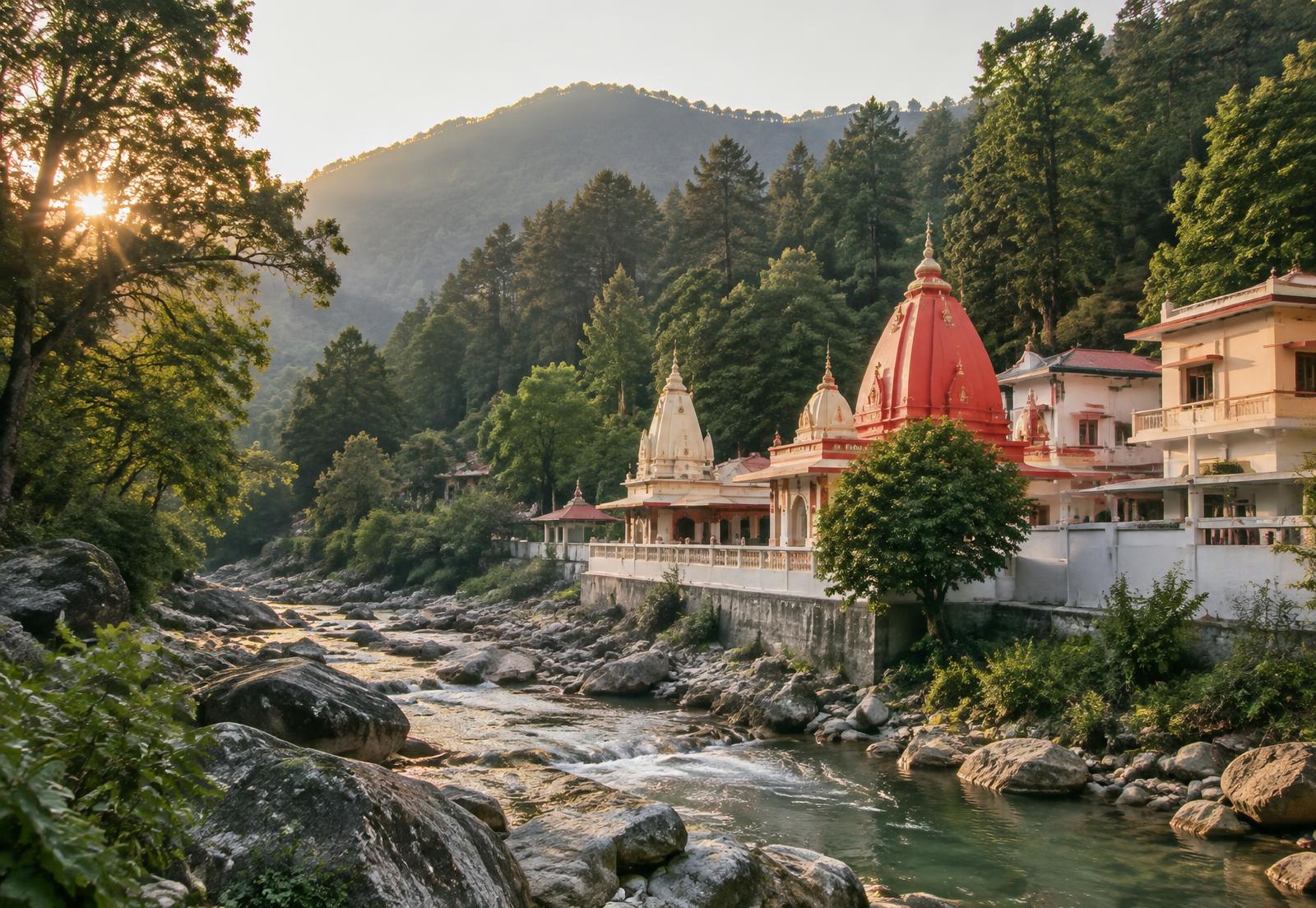 A serene temple in the forested Kumaon hills, inspired by Kainchi Dham